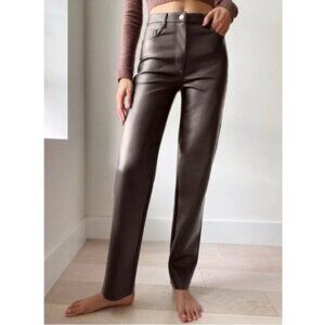 Aritzia Wilfred NEW The Melina Vegan Leather High Rise Cropped Pants 4 Mocha